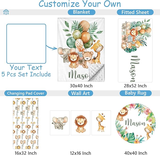 Personalized Baby Crib Bedding Set, 5 Pcs Custom Name Baby Crib Set, Double Layer Nursery Bedding Sets for Girls, Baby Boys Farm Animals Crib Bedding Set, Infant Toddlers Customized Gifts