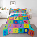 Feelyou Kids Puzzle Alphabet Numbers Comforter Set Twin Size ABC Letters Bedding Set for Kids Boys Girls Educational Duvet Quilt English Learning Bedroom Decor Microfiber 2 Pcs with 1 Pillow Cases