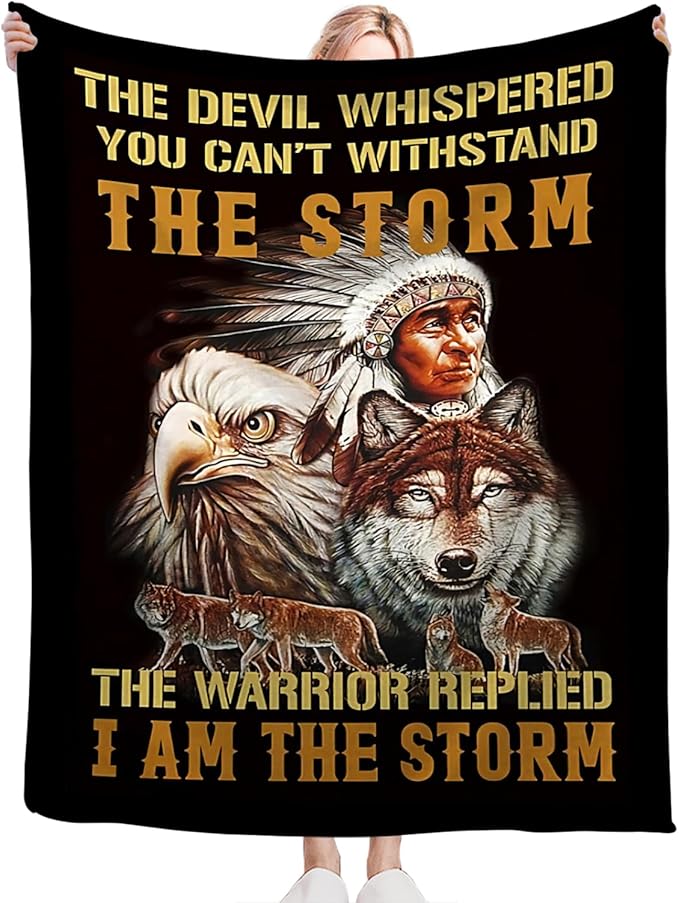 Tijuboni Native American Throw Blanket Indian Wolf Eagle Gifts for Women Men Girls Boys Kids Adults Soft Flannel Fleece Blanket for Couch Sofa Bed Home Decor 40"x50"