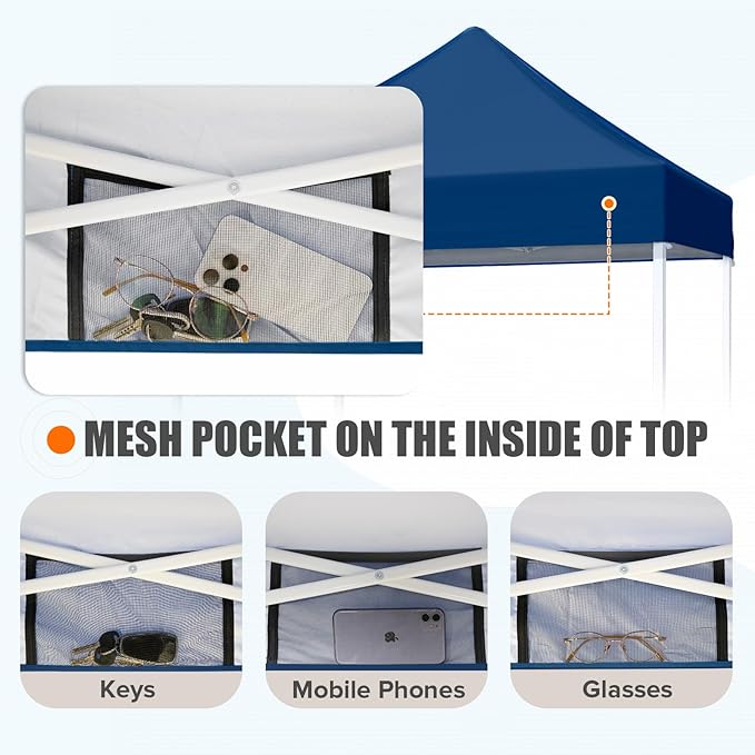 EAGLE PEAK 5x5 Pop Up Canopy Tent Instant Outdoor Canopy Easy Set-up Straight Leg Folding Shelter, Dark Blue