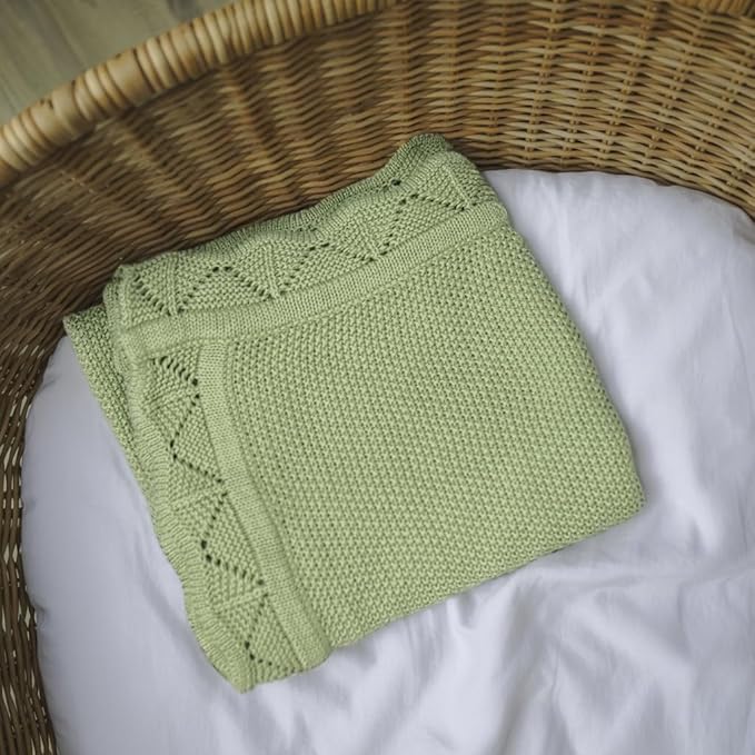 Baby Knit Blanket Soft Breathable Cotton Scallop Border Blankets Newborn Knitted Blanket Swaddle Blankets Gifts for Baby Newborn Toddler Shower Boy Girl New Mom Birthday Christmas SG 30x30