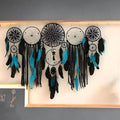 Dream Catcher Wall Decor,Large Boho Dream Catcher with Luxurious Feathers & Beads, Handmade Wall Hanging for Bedroom, Nursery, Living Room, Gift Ready for Girls & Adults (Black-Blue)