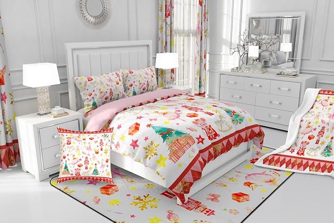 Feelyou Christmas Comforter Set All Season Ballet Nutcracker Bedding Set with 2 Pillow Cases Snowflake Kids Full Bedclothes Bedroom Decor Duvet Quilt Breathable Soft Lightweight