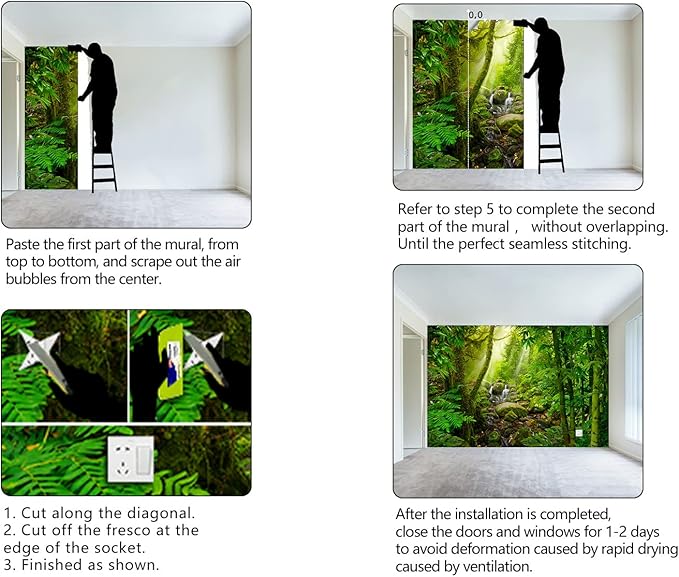 Green Forest Tropical Rainforest wallpeper Living Room Bedroom Nature Jungle Landscape Office Woodland Scenery Tree Wall Mural - 137"x96"（Not Peel and Stick）