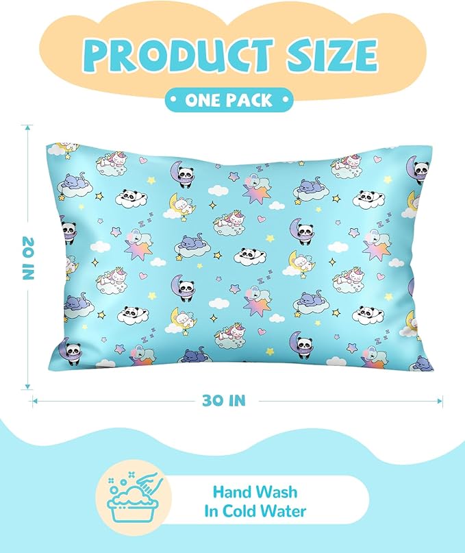 Silk Pillowcase for Kids - 30 x 20 Inches Queen Size Mulberry Silk Pillow Case with Zipper Cute Cartoon Kawaii Teens Girls Boys Pillowcase for Hair and Skin, Sleeping Animals