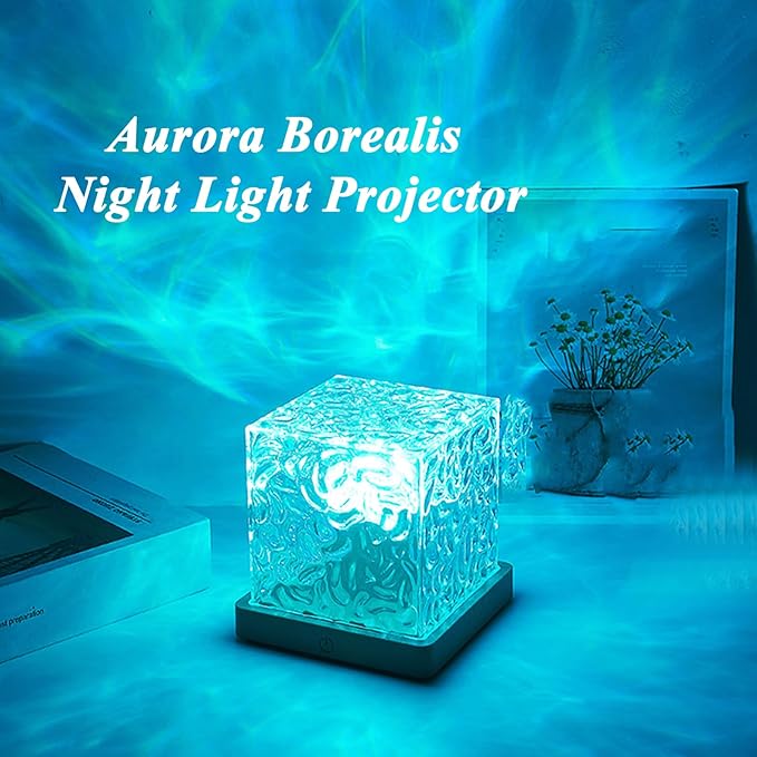 Aurora Borealis Night Light Projector, Aurora Dreamscape Projector, Magical Northern Lights for Your Room, 3/16 Colors Ambient Dynamic Wave Cube Lamp with Remote (3 Colors Plug-in, Plastic)