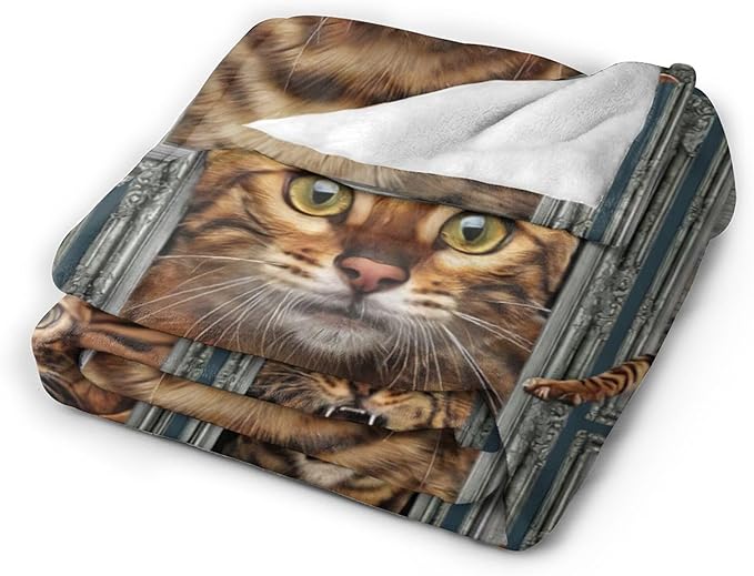 Bengal Cat Gifts and Decor - Cute Throw Blanket for Girls, Women, Kids, Adults - Soft Warm Cozy Fleece for Couch, Sofa, Bed - 60"x50"