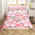 Feelyou Christmas Santa Comforter Cover Queen Size Cute Snowman Duvet Cover Xmas Holiday Bedding Set Gifts for Kids Boys Girls,Christmas Tree Snowflake Candy Decor 2 Pillow Cases Pink