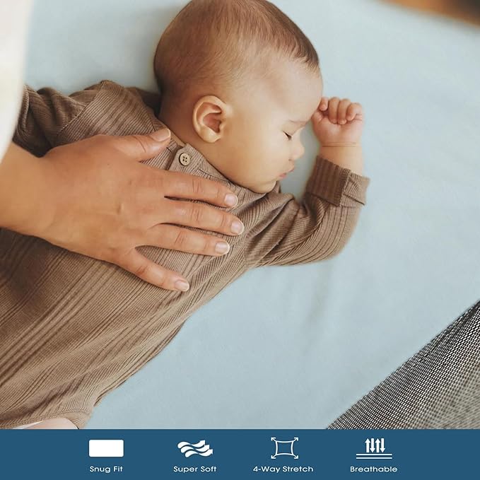 GRSSDER Mini Crib Sheets Fitted, Pack and Play Sheets 3 Pack, Ultra Soft Stretchy Pack N Play Sheets, Universal Fit for Playard Mattress, Jersey Crib Sheets Neutral for Boys and Girls, Blue
