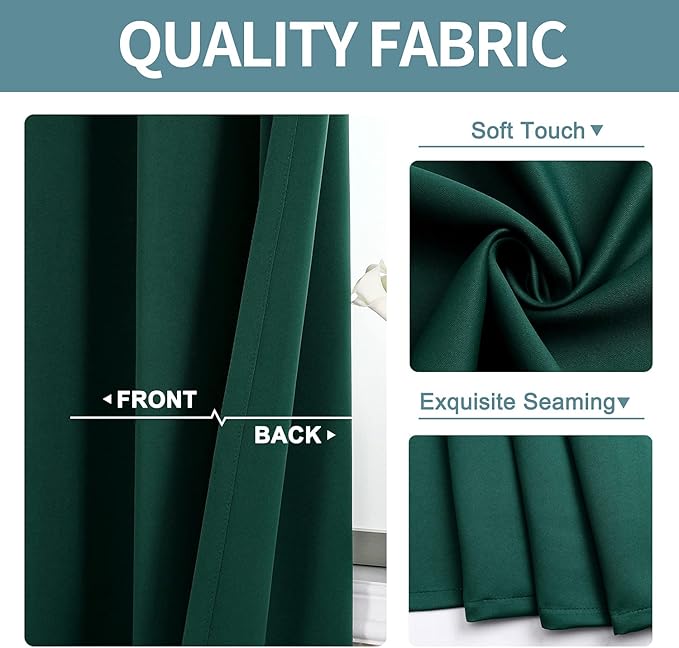 ChrisDowa Blackout Curtains 72 inches Long for Bedroom - 2 Panels Set Grommet Thermal Insulated Room Darkening Curtains for Living Room (Forest Green, 42 x 72 Inch)