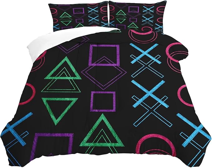 Game Comforter Set Twin Size Geometric Bedding for Kids Boys Men Black Abstract Bedroom Decor Quilt Bed Sets, 1 Comforter 1 Pillowcase