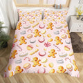 Feelyou Christmas Duvet Cover King Size Cute Christmas Gingerbread Man Comforter Cover for Boys Girls Xmas Sweet Macarons Bedding Set 3Pcs Reversible Pink Room Decor