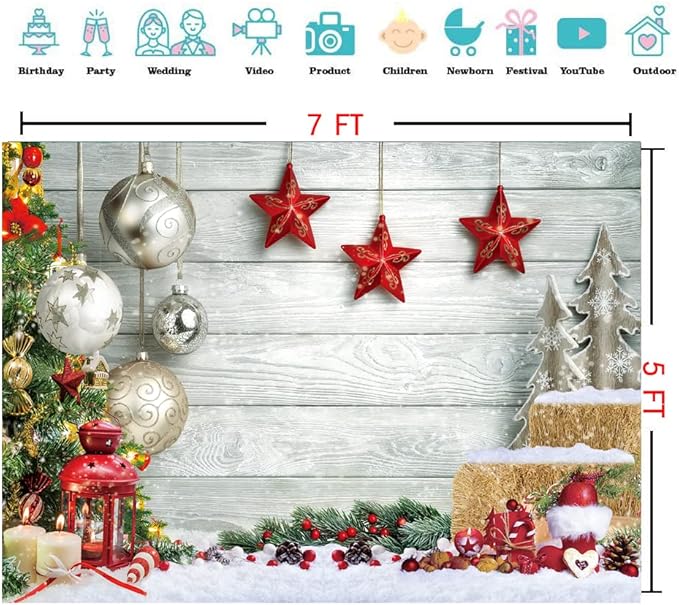 CYLYH 8x6ft Christmas Backdrop for Photography White Wood Floor Photography Backdrop Winter Snow Wooden Floor Xmas Background Newborn Christmas New Year Party Banner Decorop