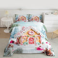 Feelyou Christmas Snowscape House Landscape Bedding Set Soft for Boys Girls,Gingerbread House Comforter Set Toddler Size Candy Canes Duvet Quilt Pine Branches Bedroom Decor 2 Pcs with 1 Pillow Cases