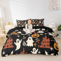 Halloween Bedding Duvet Cover Set Kids Cartoon Jack O Lantern Bedding Set Kids Ghost Pumpkin Lantern Decor Comforter Cover Set Microfiber Bats Castle Bedspread Cover Bedroom Bedclothes Queen Size