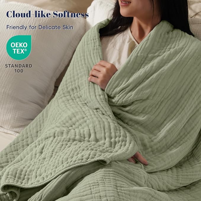 PHF Cooling Muslin Blanket King Size 104"x80", 6-Layer Lightweight Gauze Blanket Made from 35% Rayon Derived from Bamboo & 65% Cotton, Breathable & Ultra Soft Cozy, Aesthetic Home Decor, Tea