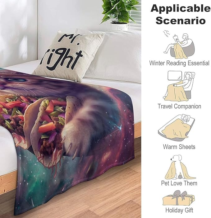 Funny Cat Print Blanket Taco Cute Kitty Animal Galaxy Throw Blankets Gifts for Couch Sofa Stuff Decor Soft Cozy Plush Flannel Bedding for Lover Men Women 40"x50"