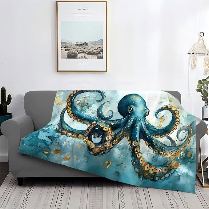 Tijuboni Octopus Throw Blanket Ocean Gifts for Girls Boys Women Men Kids Adults Soft Flannel Fleece Blanket for Couch Sofa Bed Home Decor 40"x50"