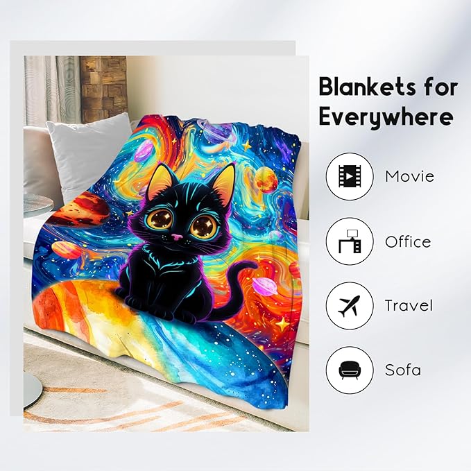 Cat Blankets for Cat Lovers - Girls Blanket for Toddler/Kids - Lightweight Planet Throws Gifts for Office Couch - 40"x50"