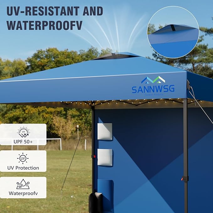 8X8 Pop Up Canopy Tent,Removable Pockets Sidewall for Extra Storage,Easy Up Canopy,Heavy Duty One Person Set Up Event Tent,Blue