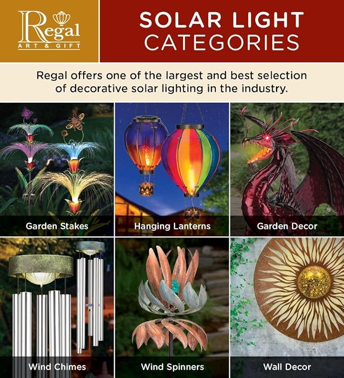 Regal Art & Gift Hot Air Balloon Solar Lantern – Hanging Solar-Powered LED Lights, Waterproof Portable Decorative Outdoor Lamp Made of Metal & Glass for Garden, Patios & Pathway – Orange(Large)