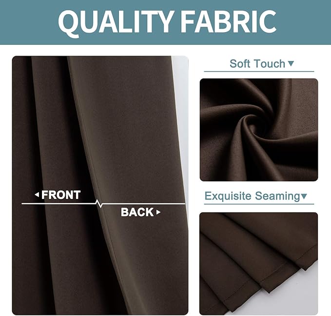 ChrisDowa Small Kitchen Valances for Windows - Grommet Short Thermal Insulated Room Darkening Window Valances Curtains for Living Room (2 Panels, Brown, 52 x 18 Inch)