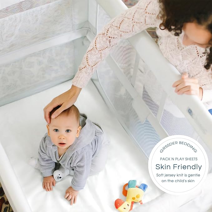 GRSSDER Mini Crib Sheets Fitted, Pack and Play Sheets 3 Pack, Ultra Soft Stretchy Pack N Play Sheets, Universal Fit for Playard Mattress, Jersey Crib Sheets Neutral for Boys and Girls, Cream/Beige
