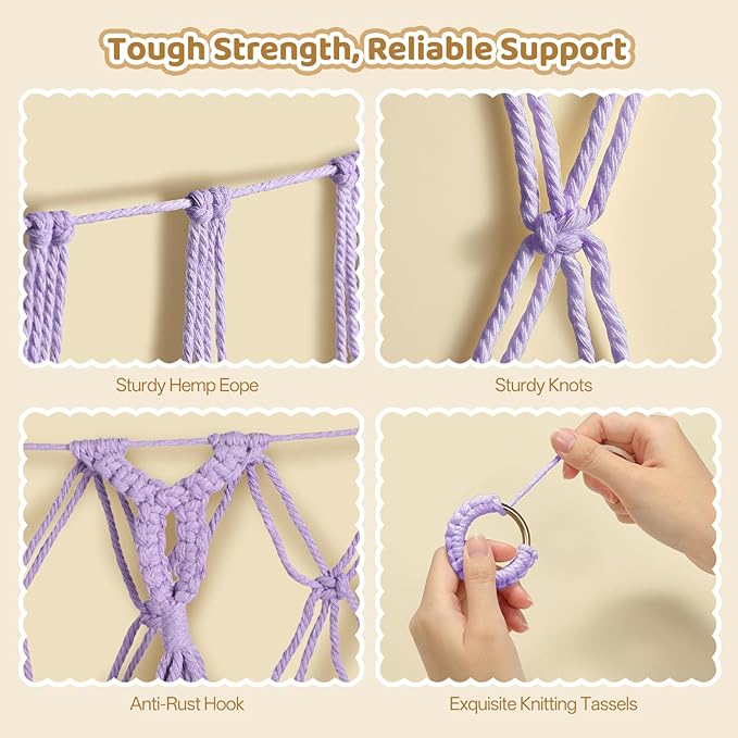 Yecaye 60 IN Stuffed Animal Hammock, Hanging Stuffed Animal Storage with Handmade Macrame Tassels, Net for Stuffed Animals Corner Large for Nursery Living Room Wall Decoration, Lavender Purple