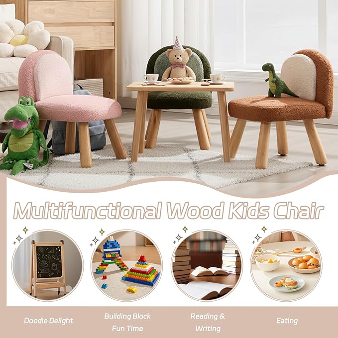 Kid Chairs Sherpa Toddler Chairs Comfy Kids Desk Chair, Wood Toddler Couch Sofa, Soft Kid Reading Chair with Padded Back, Boy Girls Chair for Deskk, Desk Chair for Kids Bedroom/Playroom, Green