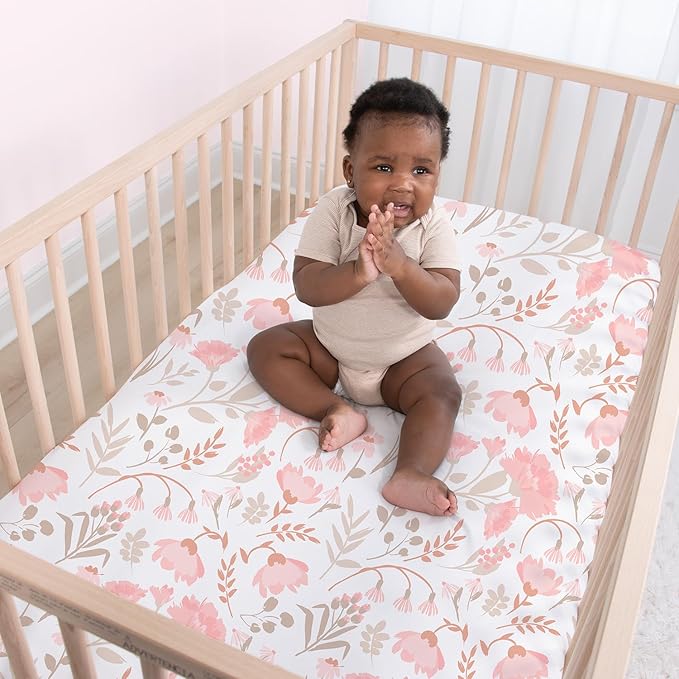 The Peanutshell 4-Pack Fitted Crib Sheet Set - Super Soft & Breathable Baby Girl Crib Sheets, Nursery Decor, Fit for Standard Mattress Cover- Whimsical Floral