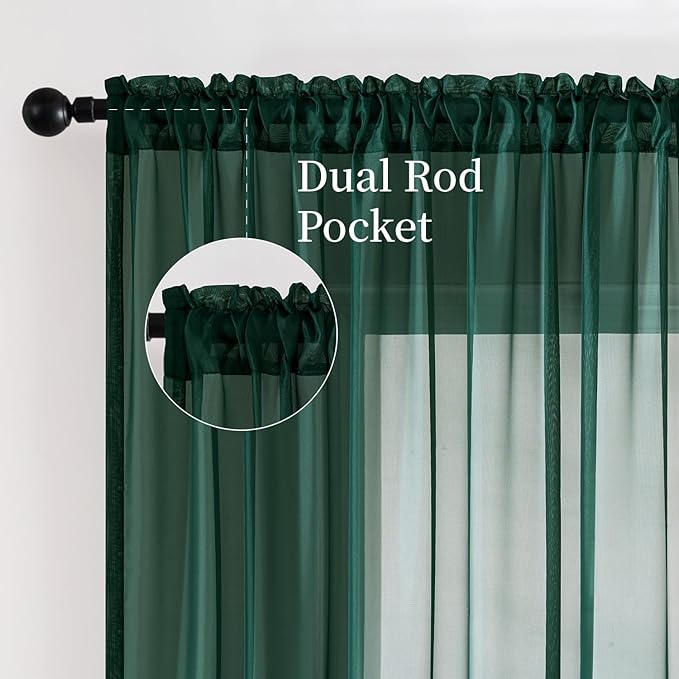 MIULEE Christmas Solid Color Sheer Window Curtains Elegant Window Voile Panels/Drapes/Treatment for Bedroom Living Room 2 Panels 54 X 45 Inches Hunter Green