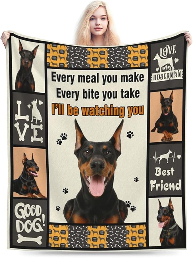 Doberman Blanket Doberman Decor Throw Blanket Super Soft Flannel Lightweight Fluffy Plush Fuzzy Fleece Stuff Blanket Gifts for Dog Lover Girl Woman Adults Man Boys Kids Baby for Bed Sofa 40"X50"