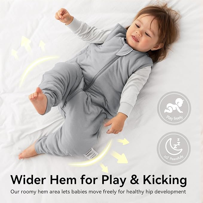 Rayon Made From Bamboo Sleep Sack 24-36 Months 0.5 Tog Ultra Soft Summer Toddler Sleep Sack 2t-3t with Feet 2-Way Zipper Lightweight Sleeping Bag Baby Wearable Blanket (2 Pack)-Pink & Gray