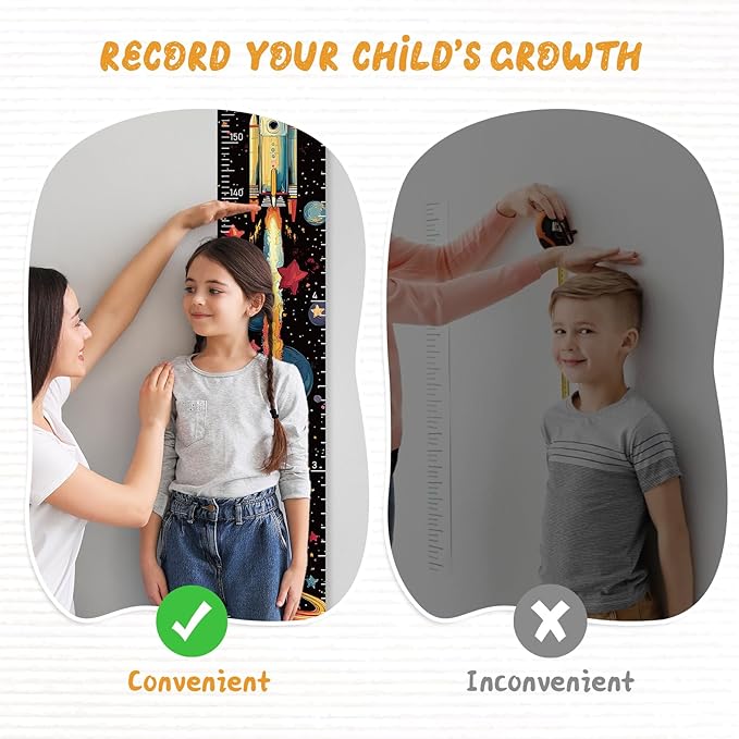 Personalized Name Kids Growth Chart, Watercolor Animal Canvas Baby Height Growth Chart Wall Decor for Baby Kids Toddlers (Rocket)