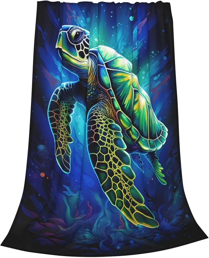 Sea Turtle Blue Blanket Turtles Shell Waves Flannel Throw Blankets for Home Decor Couch Bed Sofa Soft Fuzzy Lightweight Gifts for Kids Adults 50x40 Inches