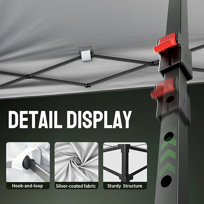 CROWN SHADES 10x10 Pop Up Canopy Tent - Patented Center Lock One Push Instant Outdoor Canopy Beach Tent with STO-N-Go Bag 8 Stakes & 4 Sand Bags，Red