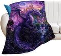 Dragon Blanket Purple Throw Blankets for Girls Boys Soft Warm Cool Mysterious Castle Throws Flannel Fleece Plush Animal Gifts for Kids Men Women Adults for Bed Sofa Bedding Decor 60"x50"
