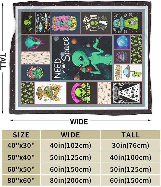 Green Alien Fleece Blanket Funny Universe Throw Blankets for Girls Boys Super Soft Warm Flannel Cool Throws Gifts for Men Women Cozy Fuzzy Plush Stuffed Couch Bed Bedding Decor 80"x60"