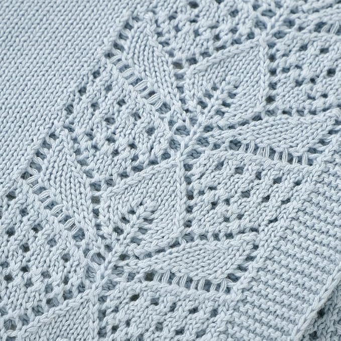 LAWKUL Cellular Blanket Baby 100% Cotton Knitted Soft Blankets Knit Crochet Newborn Swaddle Boy Girls Toddler Blue 100x80cm