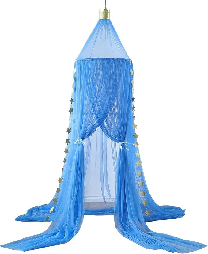 Princess Bed Canopy for Girls and Kids Hanging Mosquito Net for Baby Crib Nook Castle Game Tent Nursery Play Room Decor（Dark Blue）