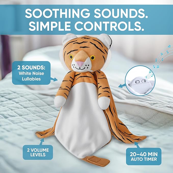 4-in-1 Sound Machine, Baby Lovey, Blanket - White Noise & Lullaby Plush Tiger - Calms & Reduces Wakeups, Helps Toddler Sleep Longer - Proven Sleep Aid -Musical BPA-Free, Machine Washable Newborn Gift