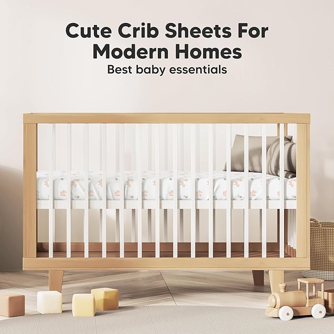 KeaBabies 2-Pack Organic Crib Sheets for Boys, Girls - 52x28 Fitted Crib Mattress Sheet Neutral, Breathable Jersey Cotton Cover for Baby Bed, Toddler Mattress, Soft & Cute Prints (Nibbles/Bruce)