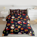 jejeloiu Merry Christmas Comforter Set Queen Size Cute Snowman Bedding Set for Kids Boys Girls Gingerbread Man Duvet Quilt Dark Blue Bedroom Decor