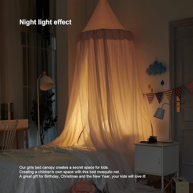 Bed Canopy for Girls, Double Layer Dome Mosquito Net Princess Canopy for Girls Bed Room Decor Reading Nook (Light Pink)