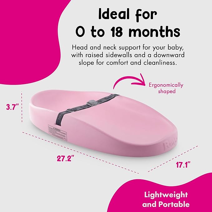 Bumbo 2 Pack Baby Changing Pads for Dresser or Table Top, Portable & Wipeable Non Slip Soft Contoured Diaper Change Station with Harness, Cradle Pink