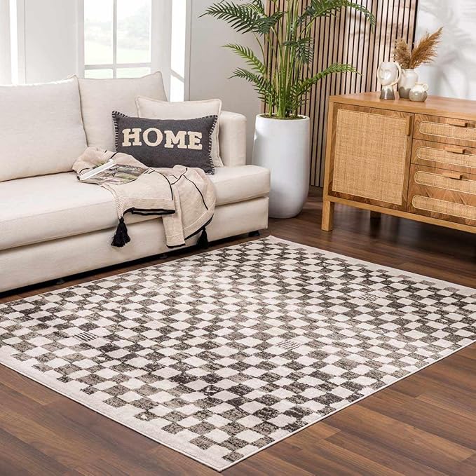 Hauteloom Benjy Living Room, Bedroom Area Rug - Contemporary - Cream, Charcoal - 4' x 6'
