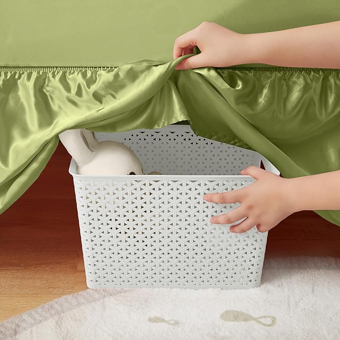 SiinvdaBZX 2-Piece Set Satin Crib Sheets & Crib Bed Skirt, 52" x 28" Silky Soft Ruffled Baby Crib Skirt with Adjustable Elastic 14" Drop, Fit for Standard Crib & Toddler Bedding (Sage Green)