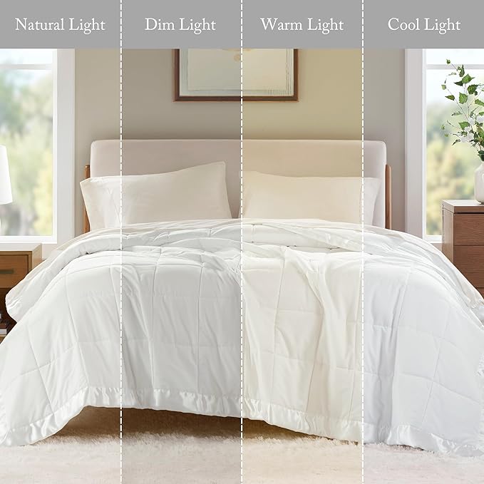 Madison Park Windom Down Alternative Blanket, Premium 3M Scotchgard Moisture Wicking Treatment, Lightweight and Soft Bed Cover For All Season, Satin Trim, White Twin