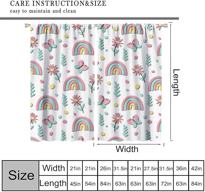 Kids Rainbow Curtains Boho Cartoon Colorful Stars Love Heart Lovely Abstract Art Pattern Print Window Drapes for Girl Bedroom Living Room Kitchen Decor,2 Panel Set,42Wx45H Inch Blackout