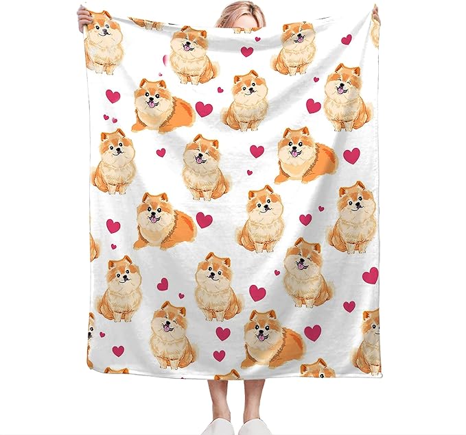 Pomeranian Gifts and Decor - Cute Dog Throw Blanket for Girls, Women, Kids, Adults - Soft, Warm, Cozy Fleece Blanket for Couch, Sofa, Bed - 50"x40"